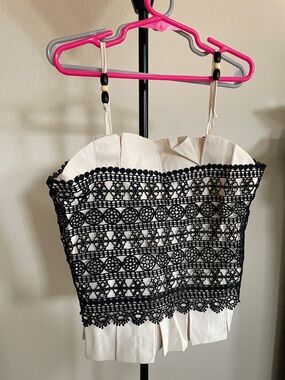 New Cream Strapless Top with Black Crochet Overlay little girl 10-12years